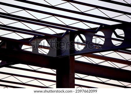 close up interior steel structure geometric shape  abstract pattern warehouse building minimal style