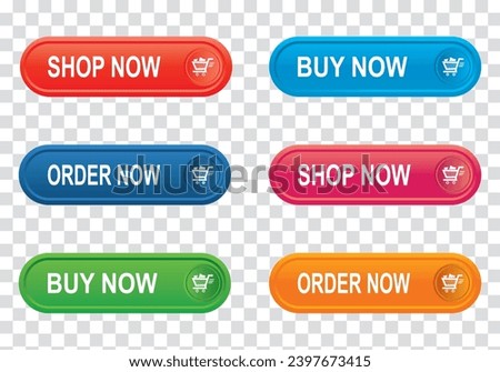 Buy now button with shopping cart.  Set of button shop now.  Shop now, order, buy now button. Online shopping button. Vector illustration.