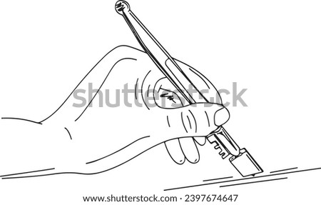 Cartoon Illustration of Hand Holding Glass Cutter Clip Art for Glass Business, Sketch Drawing of Glass Cutter in Hand: Premium Cartoon Illustration Clip Art, Glass Industry Delight: Cartoon Hand Holdi