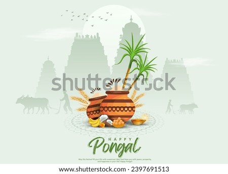 Illustration of Happy Pongal Holiday Harvest Festival of Tamil Nadu South India greeting vector background Royalty-Free Stock Photo #2397691513
