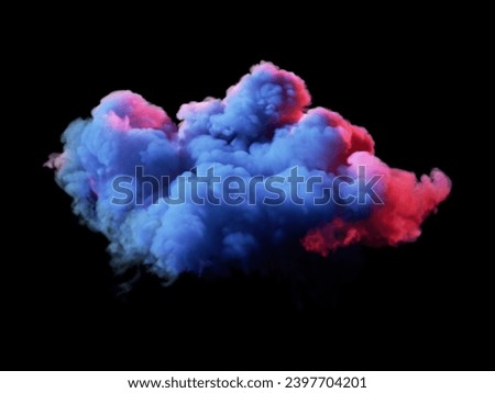 3d rendering, fantasy sky, red blue neon cloud clip art, isolated on black background