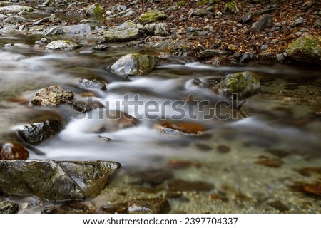 Stream and autumn leaves captured by slow shutter speed