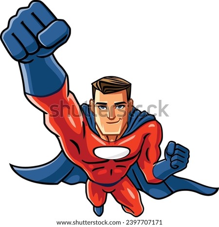 Flying Superhero cartoon mascot illustration vector clip art