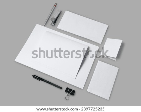 Blank empty white paper, card, envelope stationary mock up copy space template, element design for business brand 