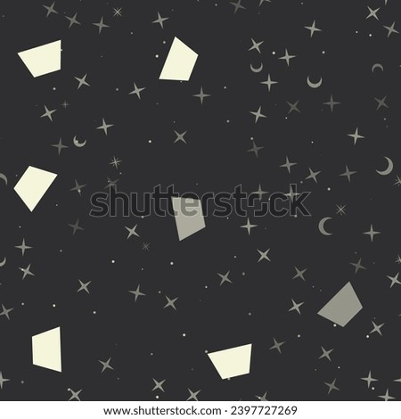 Seamless pattern with stars, trapezoid symbols on black background. Night sky. Vector illustration on black background