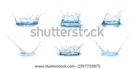 Pure water splashing on white background, set
