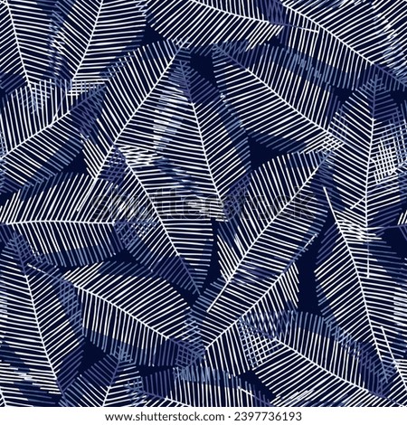 Seamless vector pattern with leaves background. Scandinavian style. Blue colors, hand drawn elements
