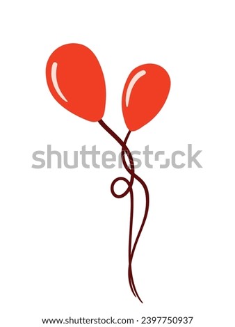 Cute Flat Red Balloon with Rope in Cartoon animated for new year, christmas, and birthday element decoration isolated on white background