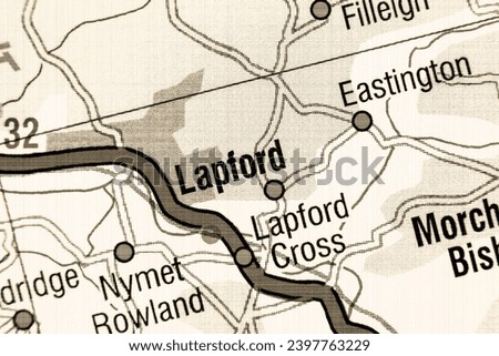 Lapford, Devon, England, United Kingdom atlas local map town and district plan name in sepia
