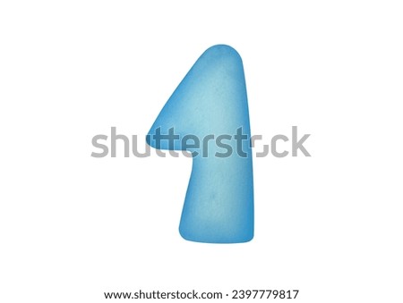 cut out Watercolor one blue digit one 1 isolated on white background. clip art cute symbols of children age for happy birthday cards. Learning numeracy, numbers, mathematics for kids