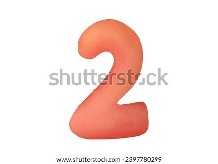 cut out Watercolor one orange yellow digit two 2 isolated on white background. clip art cute symbols of children age for happy birthday cards. Learning numeracy, numbers, mathematics for kids