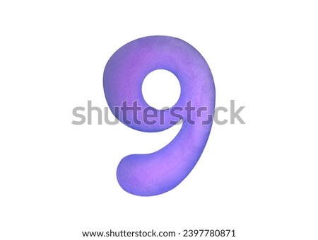 cut out Watercolor one pink, purple digit nine 9 isolated on white background. clip art cute symbols of children age for happy birthday cards. Learning numeracy, numbers, mathematics for kids