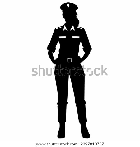 Pilot woman silhouette. Female pilot black icon on white background Royalty-Free Stock Photo #2397810757