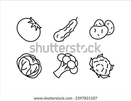 Tomato, cucumber, potatoes, cabbage, broccoli, cauliflower- vegetables line icon. Linear illustration. Ingredients for cooking. Icon set, thin stroke, editable line