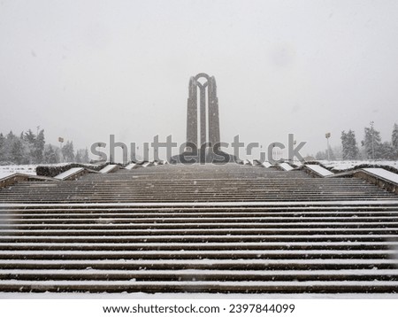 BUCHAREST, ROMANIA - December 07, 2023: The Mausoleum Of Romanian Heroes was built in 1963 and it is located in Carol Park in Bucharest.