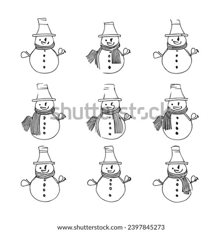doodle icon set about Christmas celebration snowman