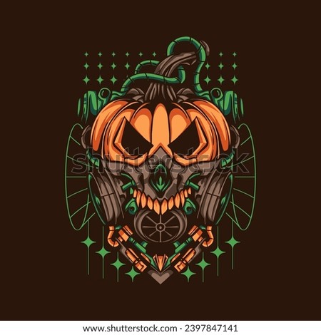 New Pumpkin Wearing Skull Mask for apparel, merchandise, or other