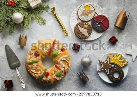 Homemade epiphany dessert crowns gifts Royalty-Free Stock Photo #2397853713