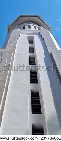 Bandung, Indonesia - Dec 02, 2023: Picture of Dutch style of Catholic church tower in the morning