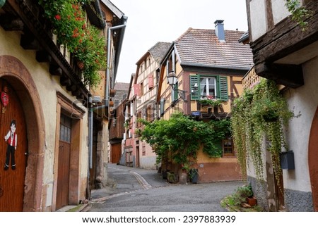 Autumnal detailed view of the French town of Ribeauville in Alsace, photos from a walking tour
