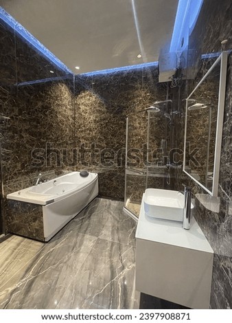 Luxurious bathroom design seen on the right side