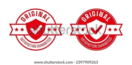 Original satisfaction guaranteed. Checklist, shield, stars, ribbon circle label. For icon, logo, seal, tag, sign, symbol, badge, stamp, sticker, etc. Vector