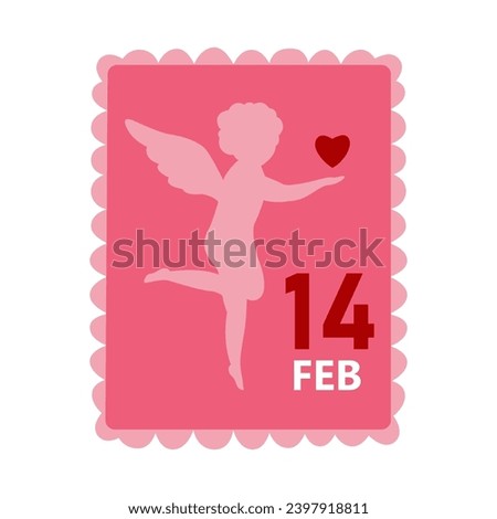 Postage stamp with Cupid on white background. Valentine's Day ce