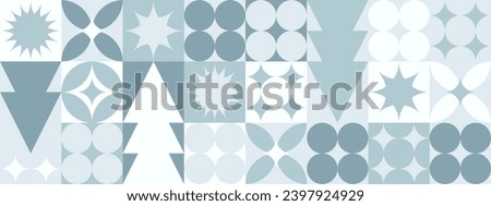 Geometric seamless pattern with winter blue patterns, Christmas trees in Scandinavian style. New Year's fashionable color pattern for textiles and wallpaper, gift design trend.