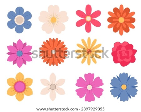 Abstract flowers, top view. Spring flora. Flat vector illustration on white background Royalty-Free Stock Photo #2397929355