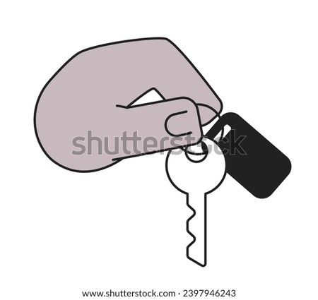 Holding house key cartoon hand outline illustration. Real estate agent hand 2D isolated black and white vector image. Handing over apartment key. Handover process flat monochromatic drawing clip art