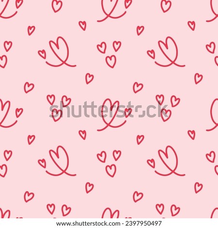 Heart hand drawn seamless pattern on pink background for wrapping, valentine, wallpaper