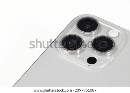 Close up of rear camera on smartphone or Mobile phone mockup on white background.