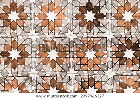 Traditional ornate portuguese decorative tiles azulejos background. New trending PANTONE 13-1023 Peach Fuzz colour of 2024 year 