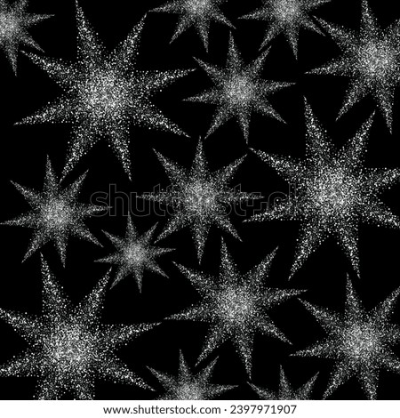 Festive background of silver dust in the form of stars on a black background, poster, beautiful banner