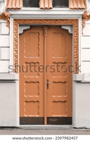 closeup of old door. New trending PANTONE 13-1023 Peach Fuzz colour of 2024 year