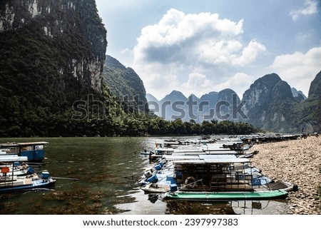 Yangshuo China, Guilin's Limestone Peaks: Nature's Sculpted Masterpieces, boat