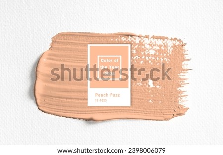 oil paint stroke on white background. New trending PANTONE 13-1023 Peach Fuzz colour of 2024 year 
