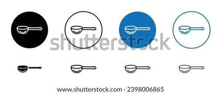 Scoop line icon set. Scoop washing detergent powder measuring spoon in black and blue color. Royalty-Free Stock Photo #2398006865