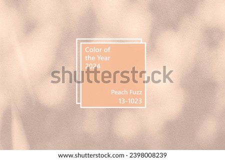Abstract leaves shadow background with light bokeh toned in trendy Peach Fuzz pantone color of Year 2024, Abstract shadow background of natural leaves tree branch falling on wall