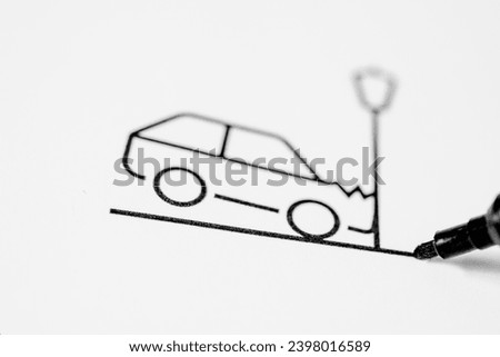 A simple sketch of a vehicle accident drawn with a black pen on a white background.