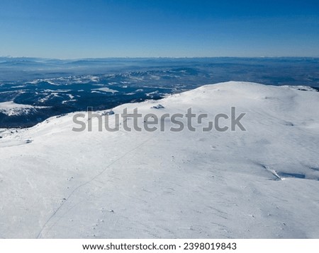 Aerial Winter view of Vitosha Mountain near Cherni Vrah peak, Sofia City Region, Bulgaria