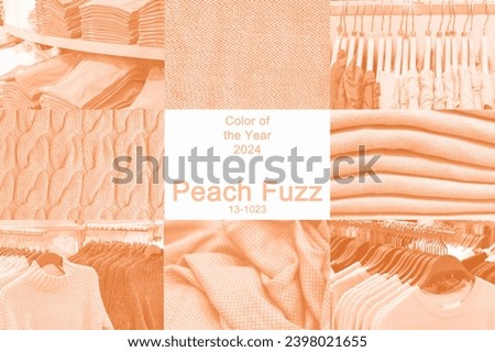 Collage of clothing texture in trending color of the year 2024 Peach Fuzz. Royalty-Free Stock Photo #2398021655