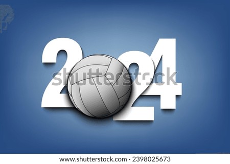 New Year numbers 2024 and volleyball ball on an isolated background. Creative design pattern for greeting card, banner, poster, flyer, party invitation, calendar. Vector illustration