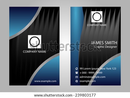 Black blue vertical vector business card set 