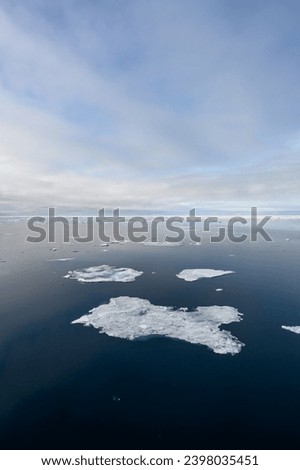 Melting sea ice, broken off from the ice shelf, floating in the arctic ocean in the high arctic, global warming in action
 Royalty-Free Stock Photo #2398035451