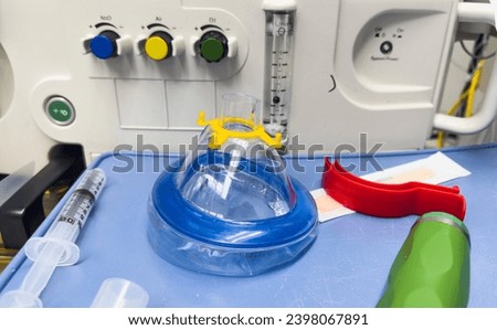 Medical equipment for anesthesia and ventilation in hospitals: endotracheal tubes, mask, oral airways, and machines aiding breathing during surgeries