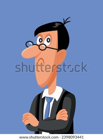
Sad Businessman Feeling Depressed and Anxious Vector Cartoon Character. Upset annoyed businessperson standing with the arms crossed  
