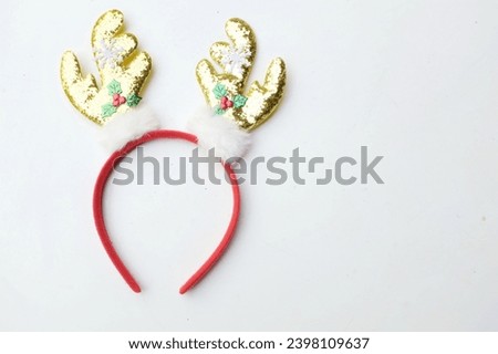 cute Headband Christmas, Christmas deer horns isolate on a white backdrop. concept of joyful Christmas party,New year is coming soon, festive season decoration with Christmas elements