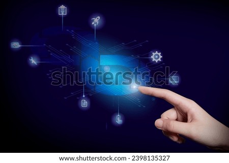 Businessman pressing high tech type of infinity agile methodology infographic modern buttons on a virtual background