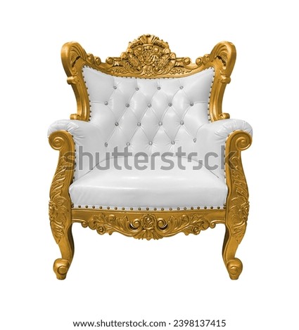 Golden luxury throne chair white leather seats isolated on white background Royalty-Free Stock Photo #2398137415